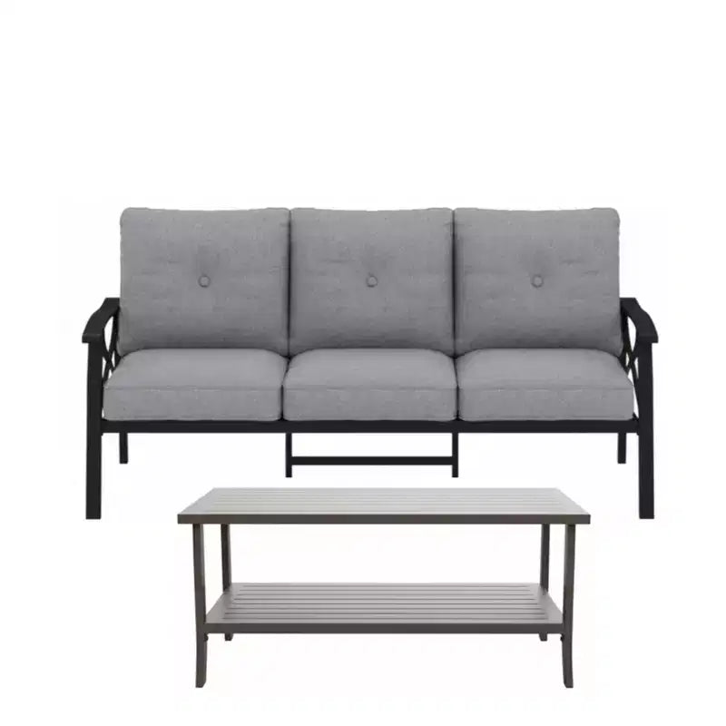 Ensemble de patio extérieur 2 pièces, canapé de patio 3 places en métal résistant aux intempéries de 178 cm et table basse rectangulaire
