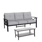 Ensemble de patio extérieur 2 pièces, canapé de patio 3 places en métal résistant aux intempéries de 178 cm et table basse rectangulaire