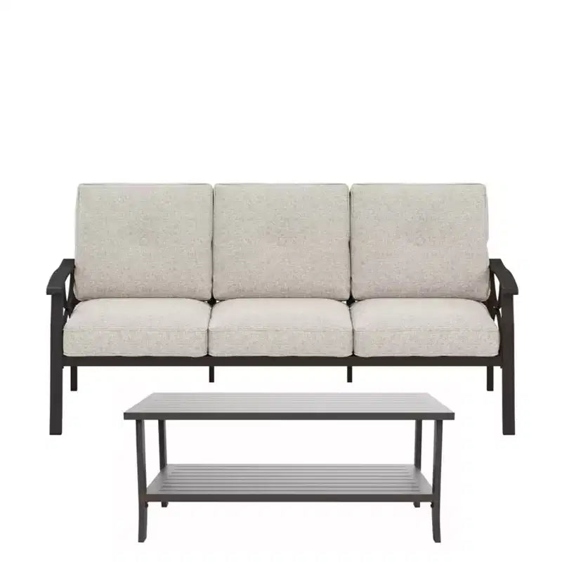 Ensemble de patio extérieur 2 pièces, canapé de patio 3 places en métal résistant aux intempéries de 178 cm et table basse rectangulaire