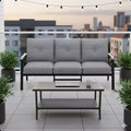 2 Piece Outdoor Patio Set, 70 Inches All-Weather Metal 3-Seat Metal Patio Sofa and Rectangular coffee Table