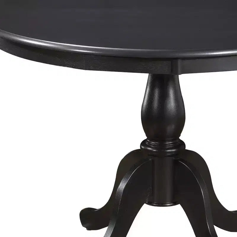 Tavolo da pranzo con base a piedistallo da 42 pollici in legno massello e legno massello lavorato nero arrotondato