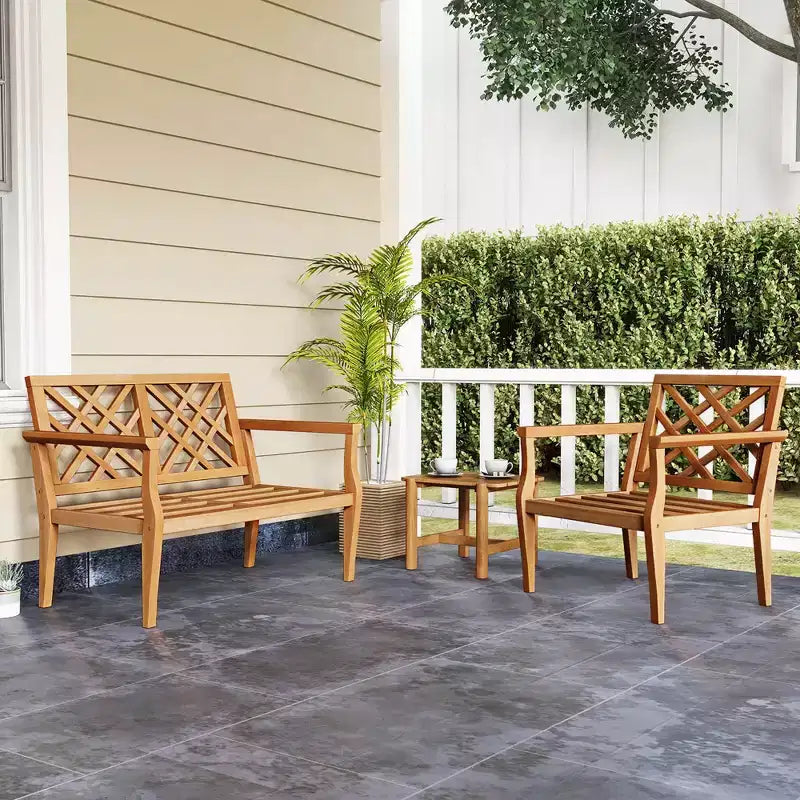 Set da pranzo da patio Costway 3 pz, tavolino e 2 sedie con schienale comodo e gambe solide