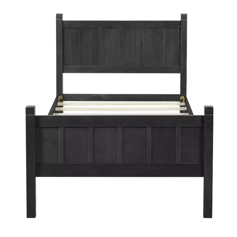 Struttura letto matrimoniale/queen size con testiera e pediera, letto a piattaforma in stile rustico, supporto a doghe in legno, noce