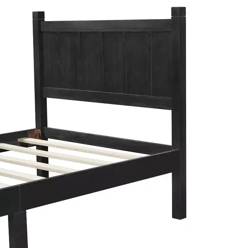 Struttura letto matrimoniale/queen size con testiera e pediera, letto a piattaforma in stile rustico, supporto a doghe in legno, noce