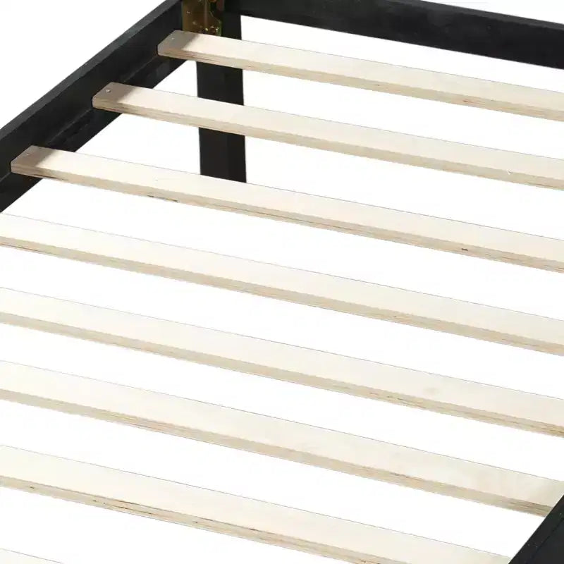 Struttura letto matrimoniale/queen size con testiera e pediera, letto a piattaforma in stile rustico, supporto a doghe in legno, noce