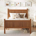 Struttura letto matrimoniale/queen size con testiera e pediera, letto a piattaforma in stile rustico, supporto a doghe in legno, noce