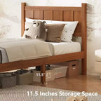 Struttura letto matrimoniale/queen size con testiera e pediera, letto a piattaforma in stile rustico, supporto a doghe in legno, noce