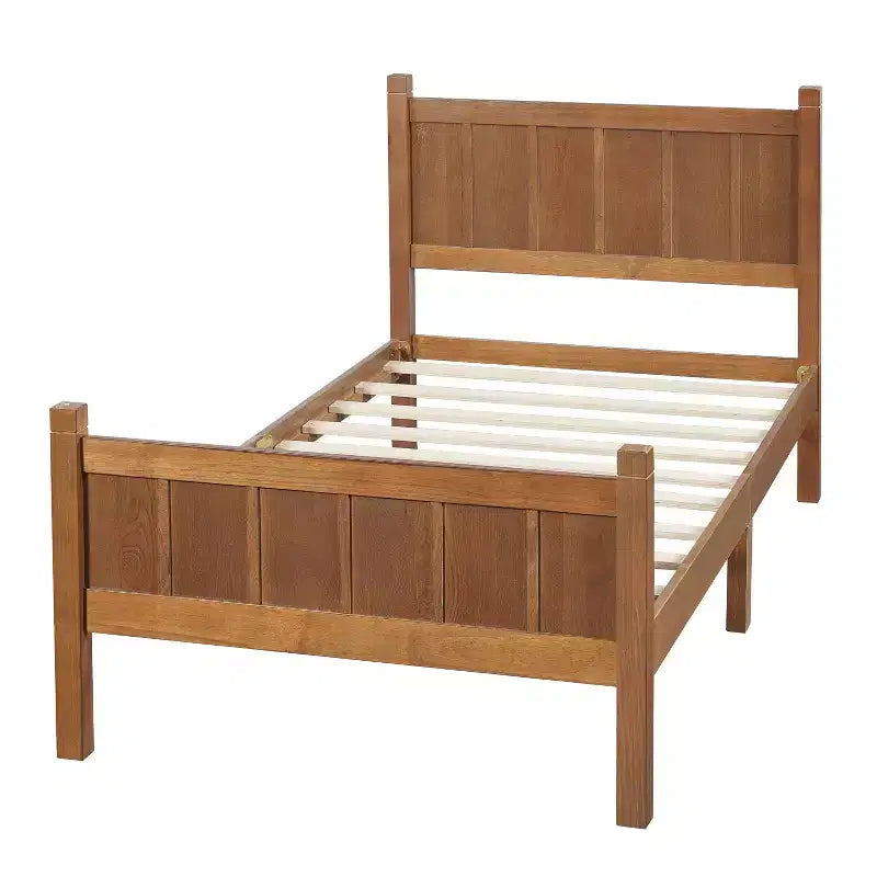 Struttura letto matrimoniale/queen size con testiera e pediera, letto a piattaforma in stile rustico, supporto a doghe in legno, noce
