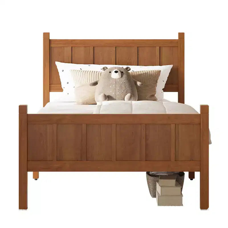 Struttura letto matrimoniale/queen size con testiera e pediera, letto a piattaforma in stile rustico, supporto a doghe in legno, noce