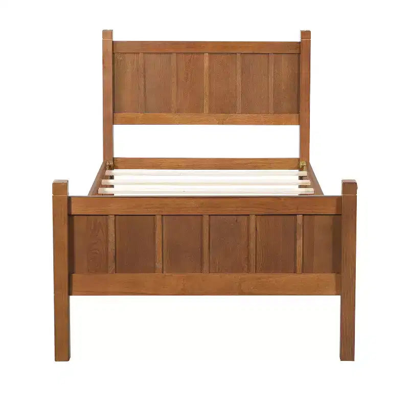 Struttura letto matrimoniale/queen size con testiera e pediera, letto a piattaforma in stile rustico, supporto a doghe in legno, noce