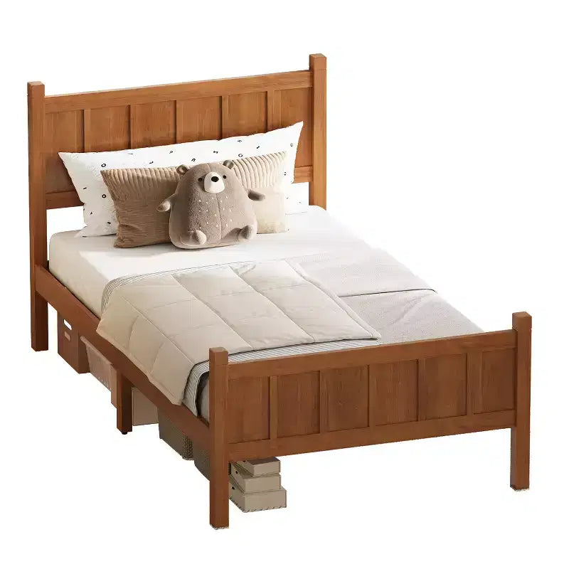 Struttura letto matrimoniale/queen size con testiera e pediera, letto a piattaforma in stile rustico, supporto a doghe in legno, noce