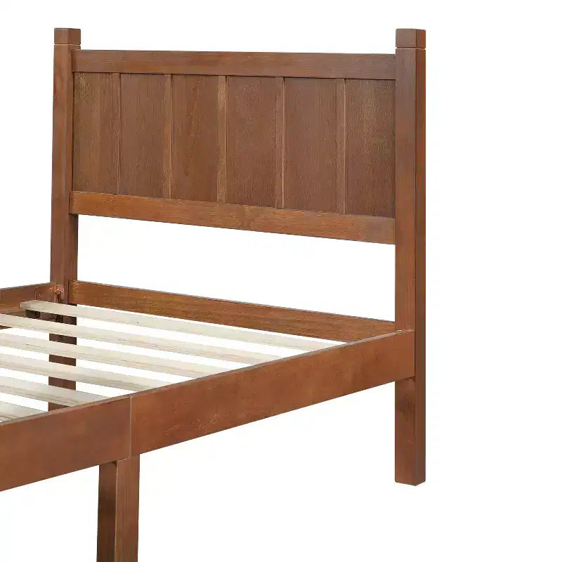 Struttura letto matrimoniale/queen size con testiera e pediera, letto a piattaforma in stile rustico, supporto a doghe in legno, noce