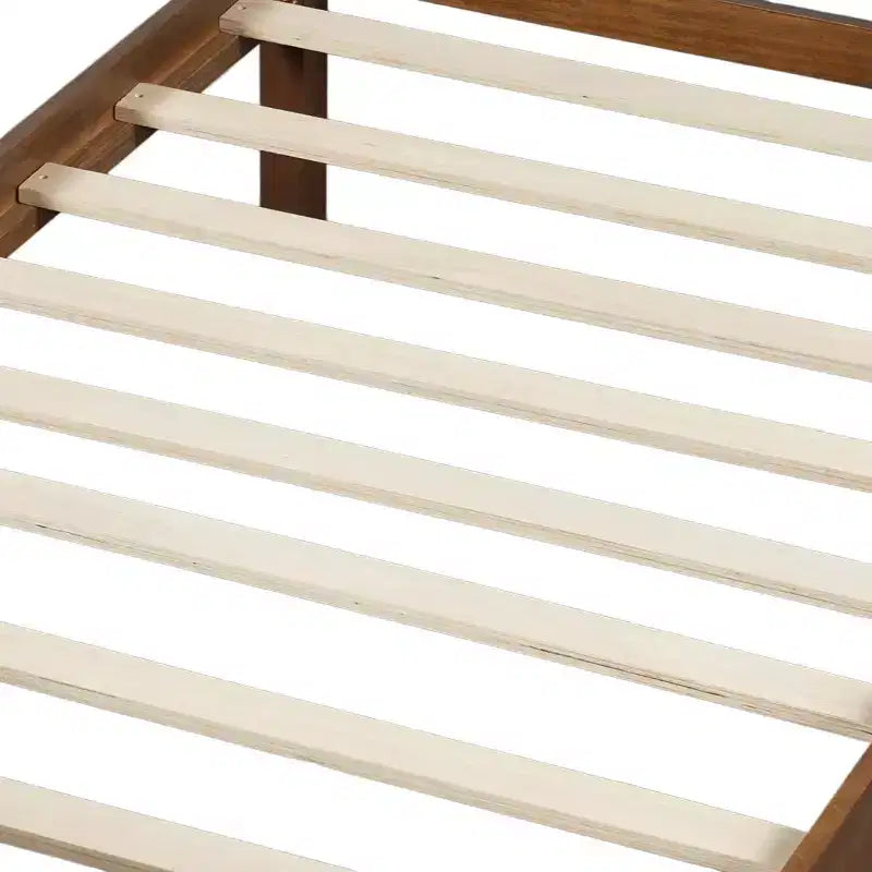 Struttura letto matrimoniale/queen size con testiera e pediera, letto a piattaforma in stile rustico, supporto a doghe in legno, noce