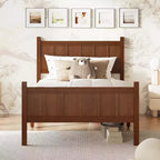 Struttura letto matrimoniale/queen size con testiera e pediera, letto a piattaforma in stile rustico, supporto a doghe in legno, noce