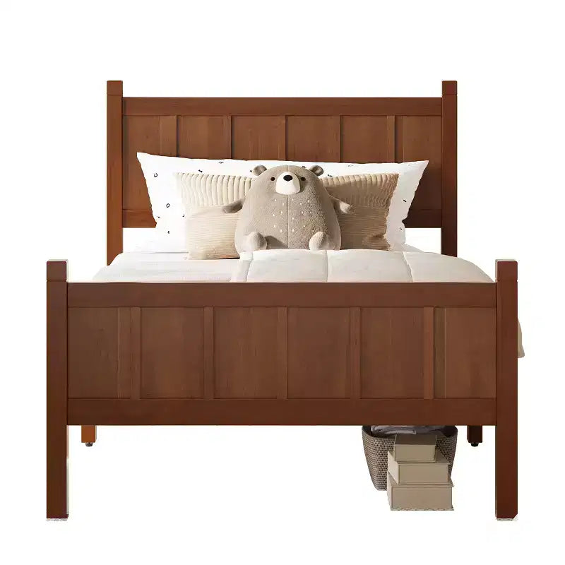 Struttura letto matrimoniale/queen size con testiera e pediera, letto a piattaforma in stile rustico, supporto a doghe in legno, noce