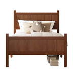 Struttura letto matrimoniale/queen size con testiera e pediera, letto a piattaforma in stile rustico, supporto a doghe in legno, noce
