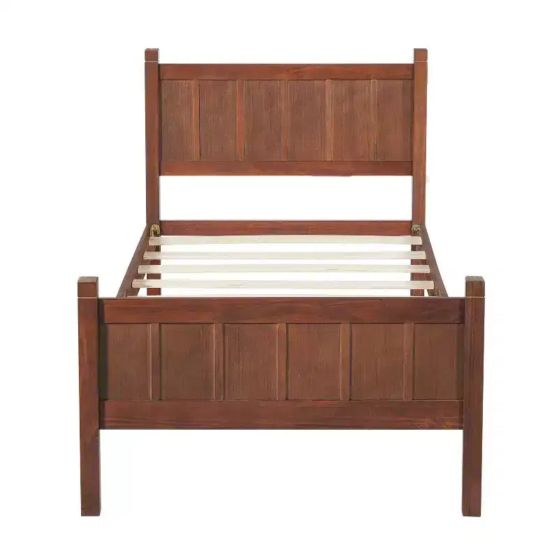 Struttura letto matrimoniale/queen size con testiera e pediera, letto a piattaforma in stile rustico, supporto a doghe in legno, noce