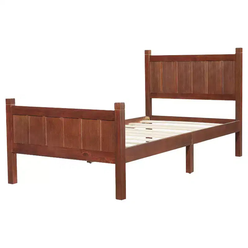 Struttura letto matrimoniale/queen size con testiera e pediera, letto a piattaforma in stile rustico, supporto a doghe in legno, noce