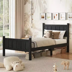 Struttura letto matrimoniale/queen size con testiera e pediera, letto a piattaforma in stile rustico, supporto a doghe in legno, noce