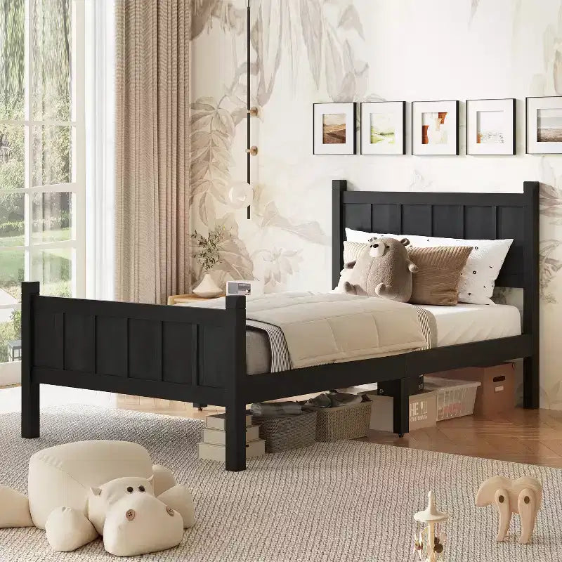 Struttura letto matrimoniale/queen size con testiera e pediera, letto a piattaforma in stile rustico, supporto a doghe in legno, noce