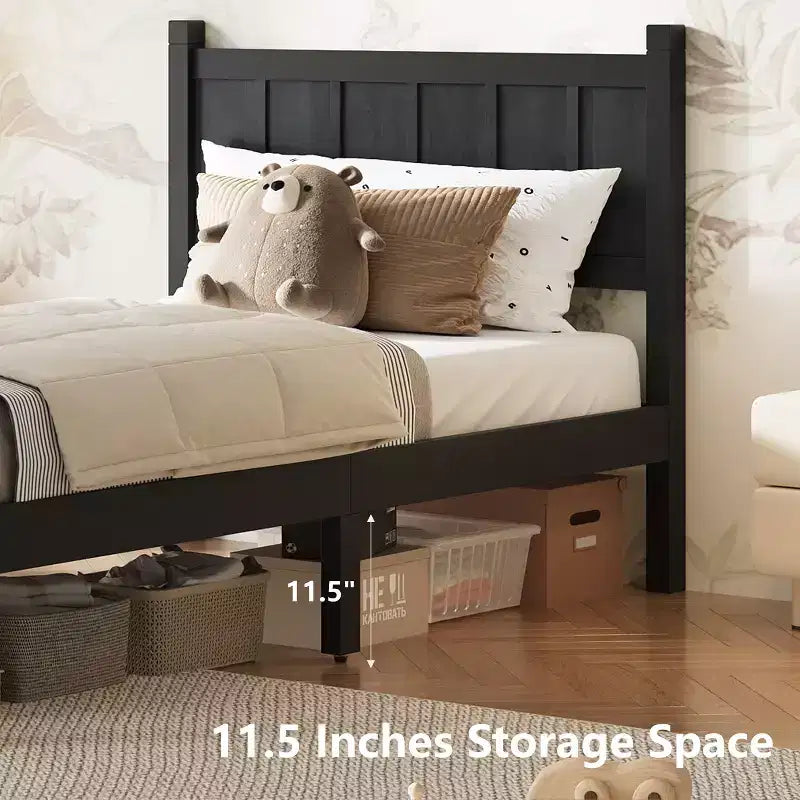 Struttura letto matrimoniale/queen size con testiera e pediera, letto a piattaforma in stile rustico, supporto a doghe in legno, noce
