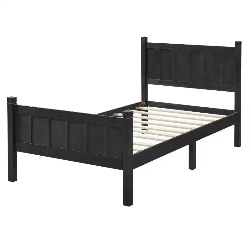 Struttura letto matrimoniale/queen size con testiera e pediera, letto a piattaforma in stile rustico, supporto a doghe in legno, noce