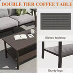 Ensemble de patio 2 pièces, canapé d'extérieur 3 places en métal tout temps de 178 cm et table basse rectangulaire, cadre kaki avec coussins gris