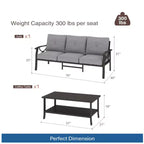 Ensemble de patio 2 pièces, canapé d'extérieur 3 places en métal tout temps de 178 cm et table basse rectangulaire, cadre kaki avec coussins gris