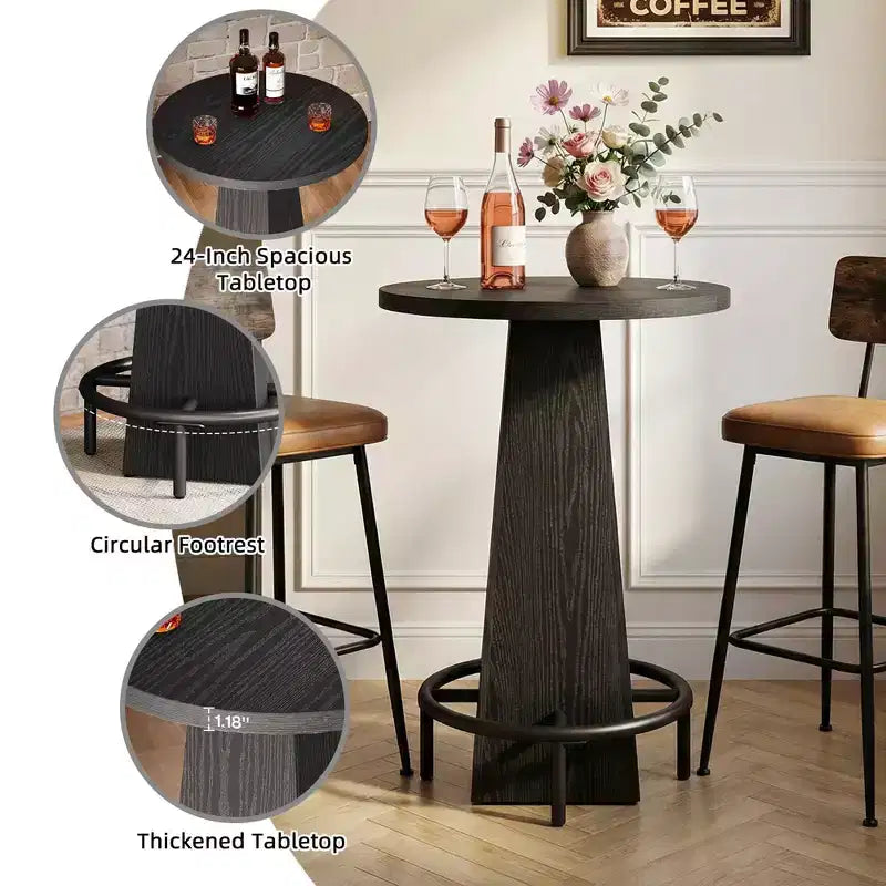 Tavolo rotondo da cocktail da 60 cm, salvaspazio, moderno e rustico per bar di casa e sala d'attesa dell'ufficio