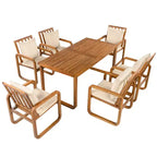 Set da pranzo da esterno Polibi a 7 pezzi in acacia con poltrone a bracciolo scolpite a cerchio