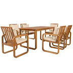Set da pranzo da esterno Polibi a 7 pezzi in acacia con poltrone a bracciolo scolpite a cerchio