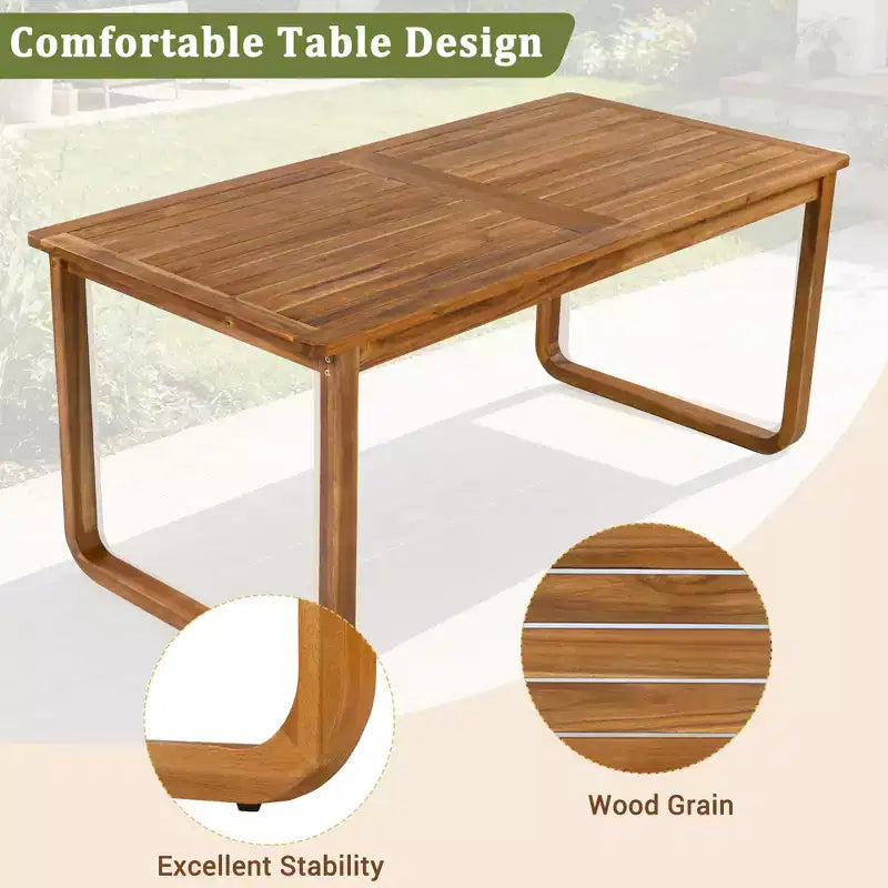 Set da pranzo da esterno Polibi a 7 pezzi in acacia con poltrone a bracciolo scolpite a cerchio