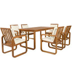 Set da pranzo da esterno Polibi a 7 pezzi in acacia con poltrone a bracciolo scolpite a cerchio