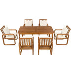 Set da pranzo da esterno Polibi a 7 pezzi in acacia con poltrone a bracciolo scolpite a cerchio