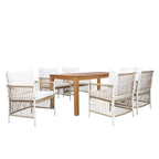 GDFStudio Nicolas, set da pranzo da 7 pezzi in legno e metallo con sedie a braccioli in rattan intrecciato a mano