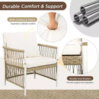 GDFStudio Nicolas, set da pranzo da 7 pezzi in legno e metallo con sedie a braccioli in rattan intrecciato a mano