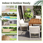 GDFStudio Nicolas, set da pranzo da 7 pezzi in legno e metallo con sedie a braccioli in rattan intrecciato a mano