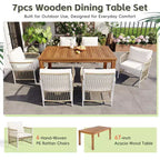 GDFStudio Nicolas, set da pranzo da 7 pezzi in legno e metallo con sedie a braccioli in rattan intrecciato a mano