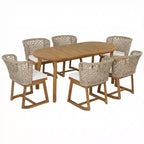 Christopher Knight Home Crunhi - Set da pranzo moderno da 7 pezzi per patio, in acacia, con tavolo a doghe e schienale in vimini