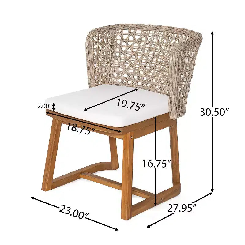 Christopher Knight Home Crunhi - Set da pranzo moderno da 7 pezzi per patio, in acacia, con tavolo a doghe e schienale in vimini