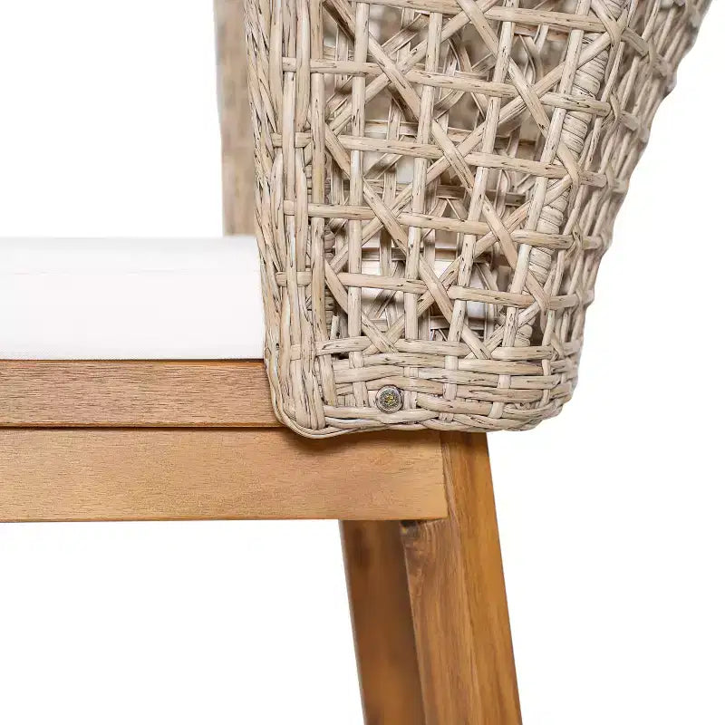 Christopher Knight Home Crunhi - Set da pranzo moderno da 7 pezzi per patio, in acacia, con tavolo a doghe e schienale in vimini