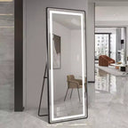 Full-Length Vertical LED Mirror with Bracket, Freestanding or Wall-Mounted, Modern Vanity Mirror for Bedroom and Dressing Room-Panipeachy