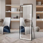 Specchio a LED verticale a figura intera con staffa, autoportante o da parete, specchio da trucco moderno per camera da letto e spogliatoio