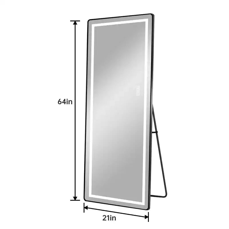 Specchio a LED verticale a figura intera con staffa, autoportante o da parete, specchio da trucco moderno per camera da letto e spogliatoio