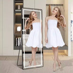 Specchio a LED verticale a figura intera con staffa, autoportante o da parete, specchio da trucco moderno per camera da letto e spogliatoio