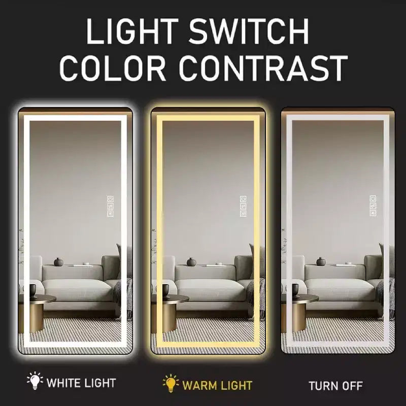 Specchio a LED verticale a figura intera con staffa, autoportante o da parete, specchio da trucco moderno per camera da letto e spogliatoio