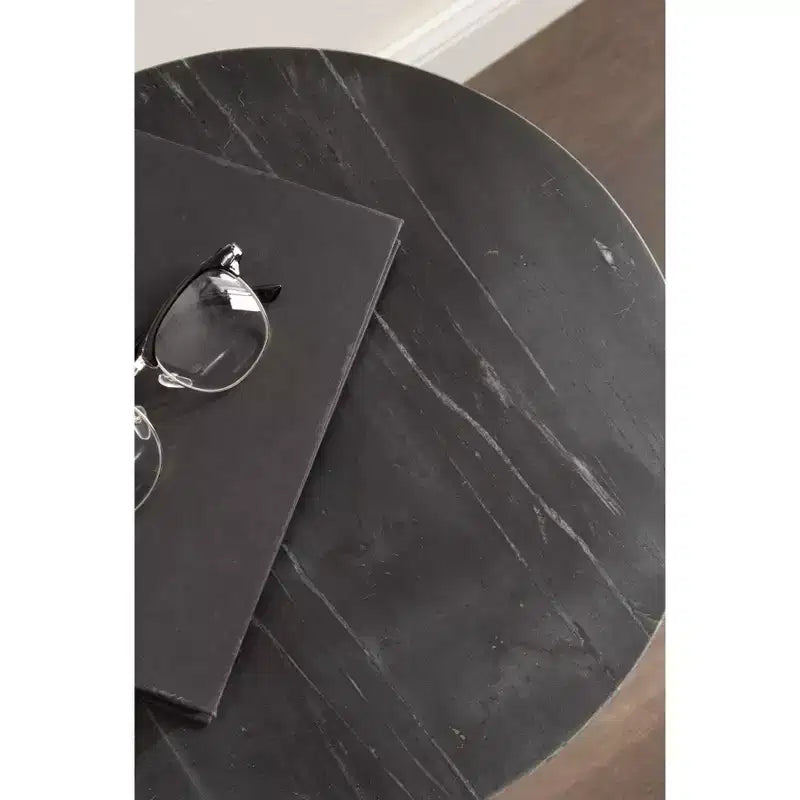 Tira Tavolino Rotondo in Marmo e Metallo, Nero, 14x14x24
