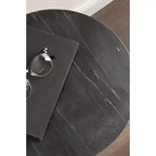 Tira Tavolino Rotondo in Marmo e Metallo, Nero, 14x14x24