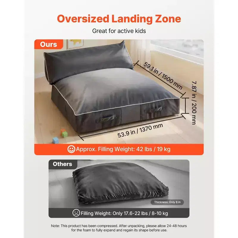 Crash Pad 5 x 4,5 piedi Tappeto Morbido per Bambini Sensoriale con Blocchi di Schiuma e Rivestimento Lavabile Ampia Zona di Atterraggio in Schiuma Morbida
