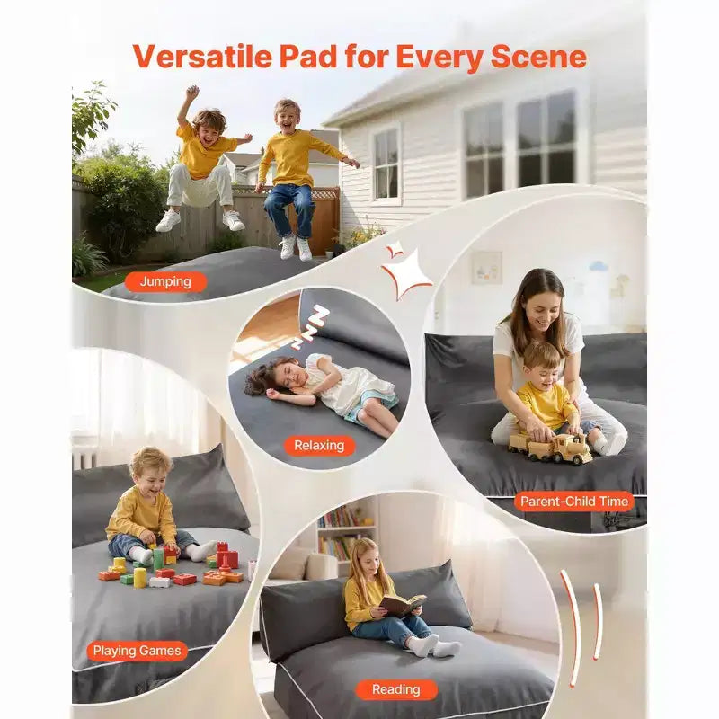 Crash Pad 5 x 4,5 piedi Tappeto Morbido per Bambini Sensoriale con Blocchi di Schiuma e Rivestimento Lavabile Ampia Zona di Atterraggio in Schiuma Morbida